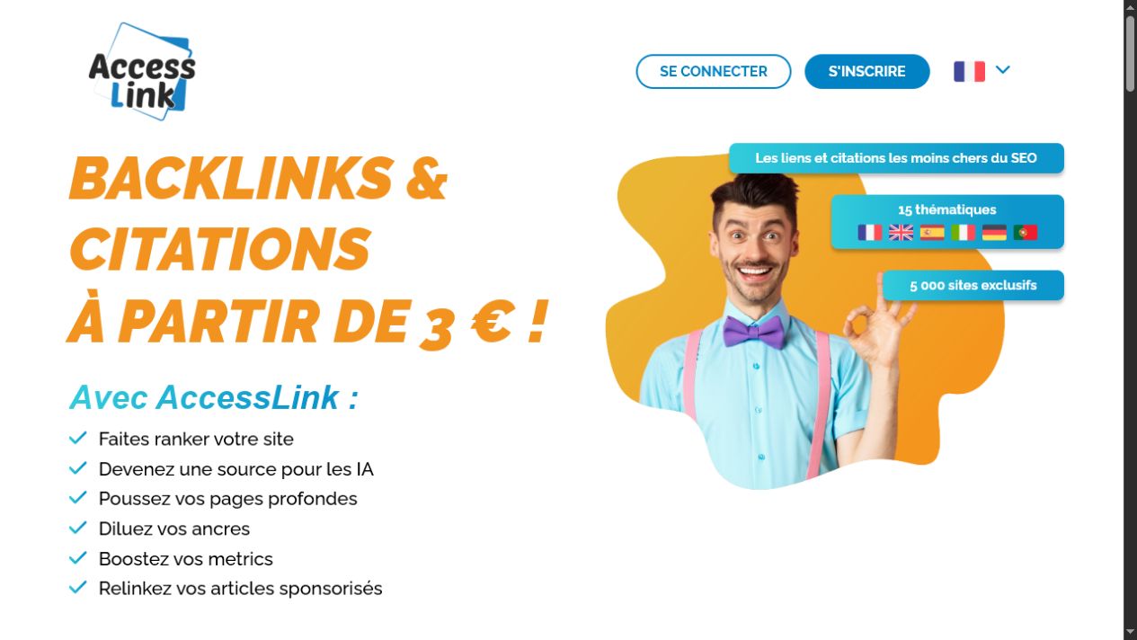 Public AccessLink page showing backlink formats and starting prices