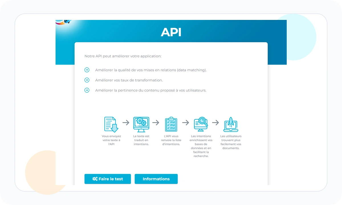 Public 1.fr page presenting the semantic analysis API workflow