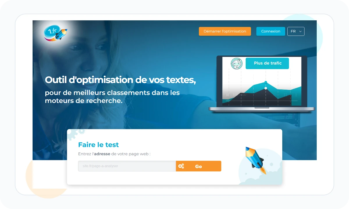 Public 1.fr page presenting SEO text optimization