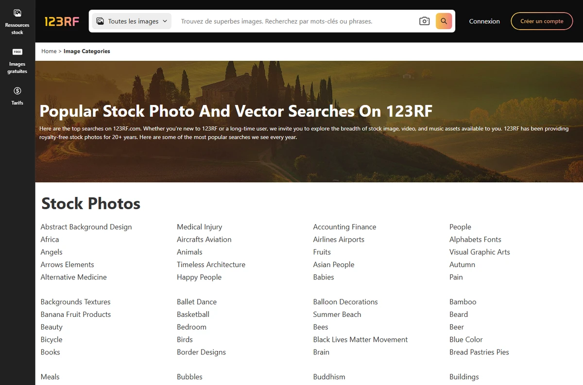 Aperçu public 123RF des catégories populaires de photos stock et vecteurs