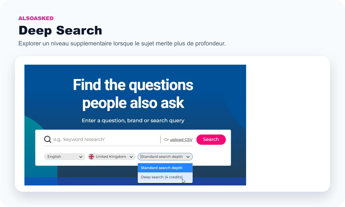 Public AlsoAsked preview of Deep Search selection