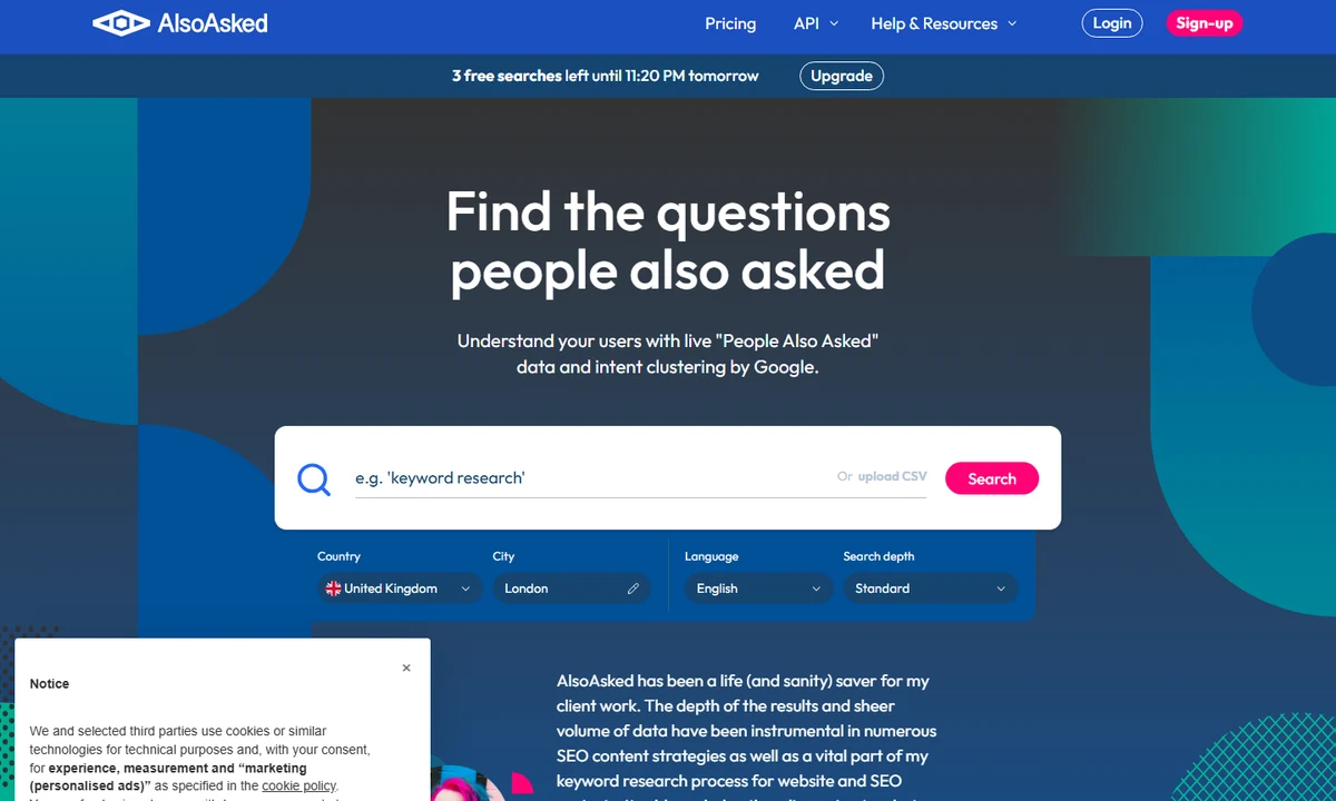 Public AlsoAsked preview of search with country city language and depth selectors