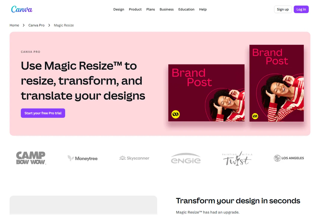Aperçu public Canva Pro de Magic Resize pour adapter un design à plusieurs formats