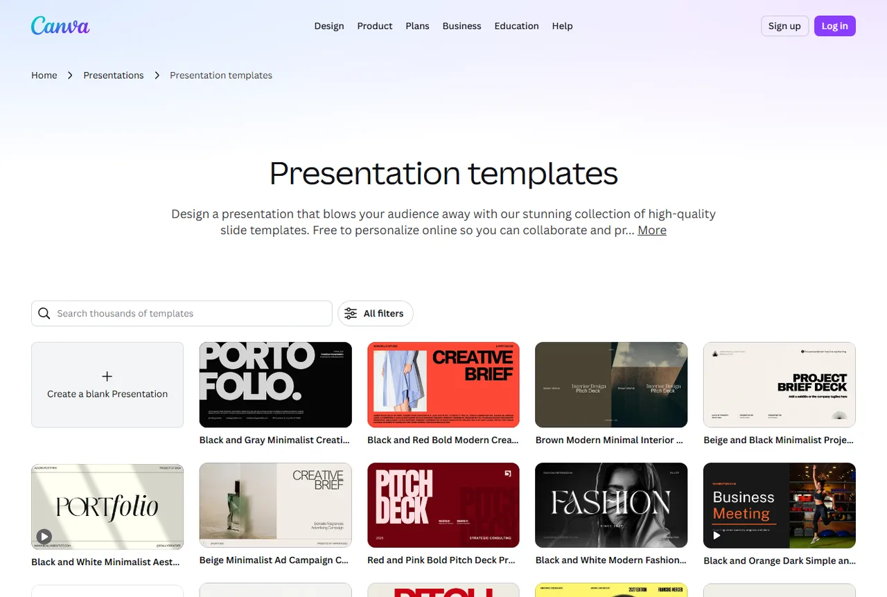 Aperçu public Canva des modèles de présentations personnalisables