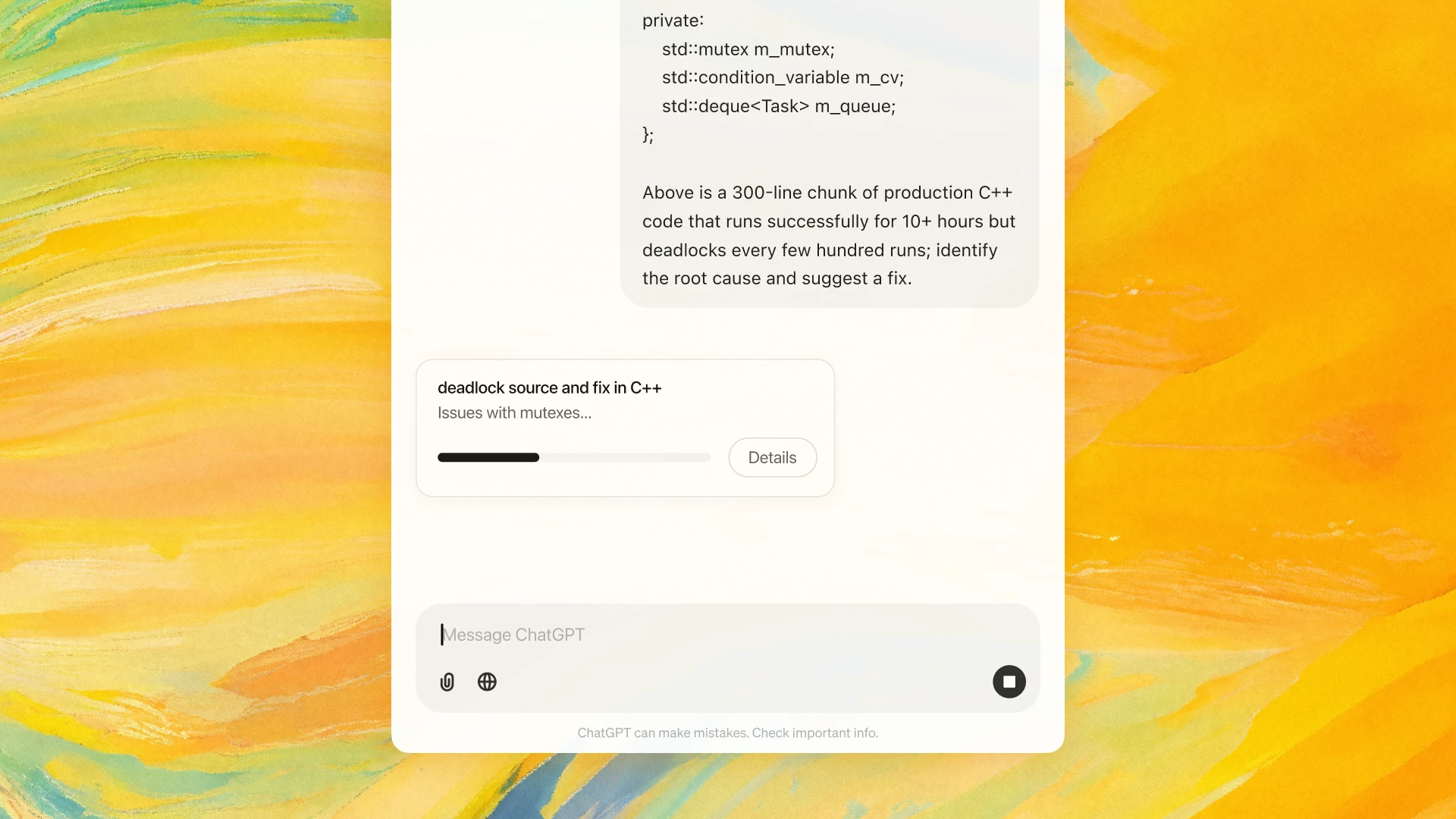 Public ChatGPT Pro preview working through a complex coding task