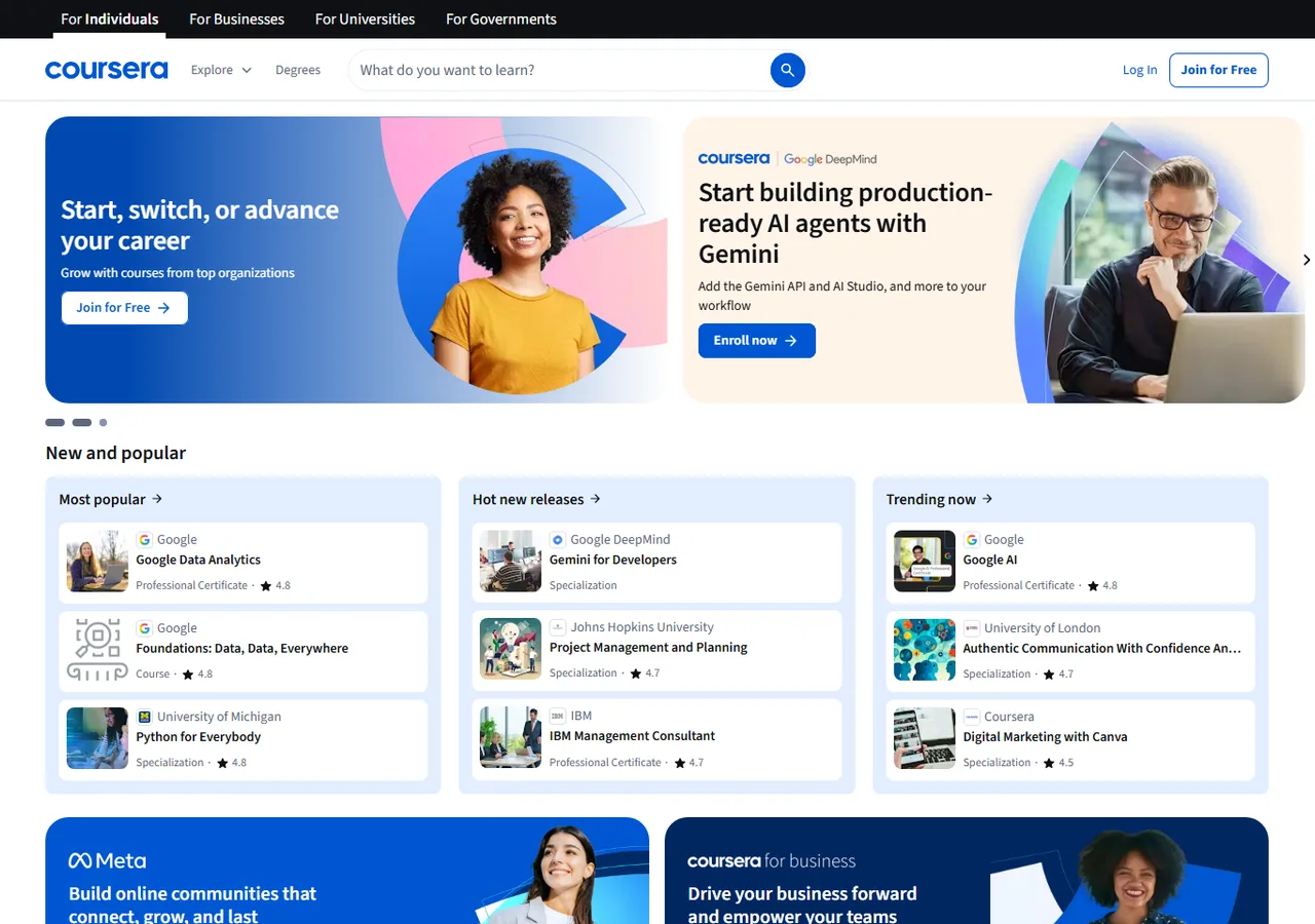 Aperçu public Coursera des parcours de formation