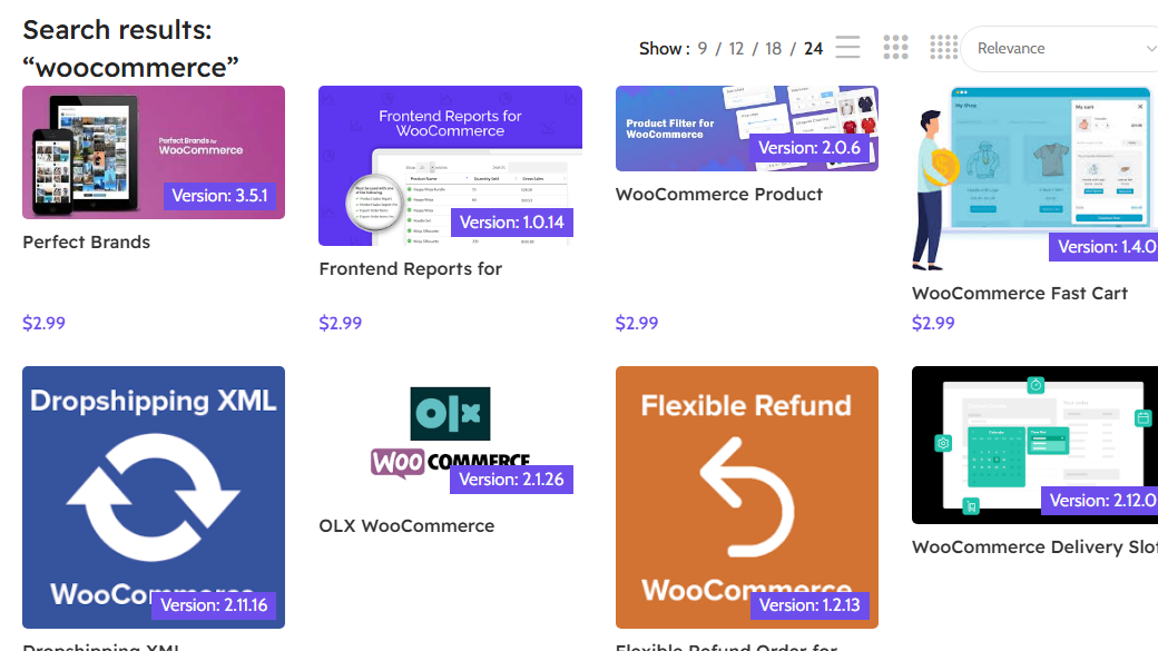 Public CreativSea preview with WooCommerce search results