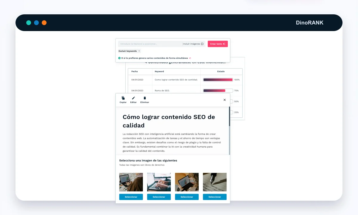 Aperçu DinoRANK DinoBRAIN pour la génération et l'amélioration de contenu