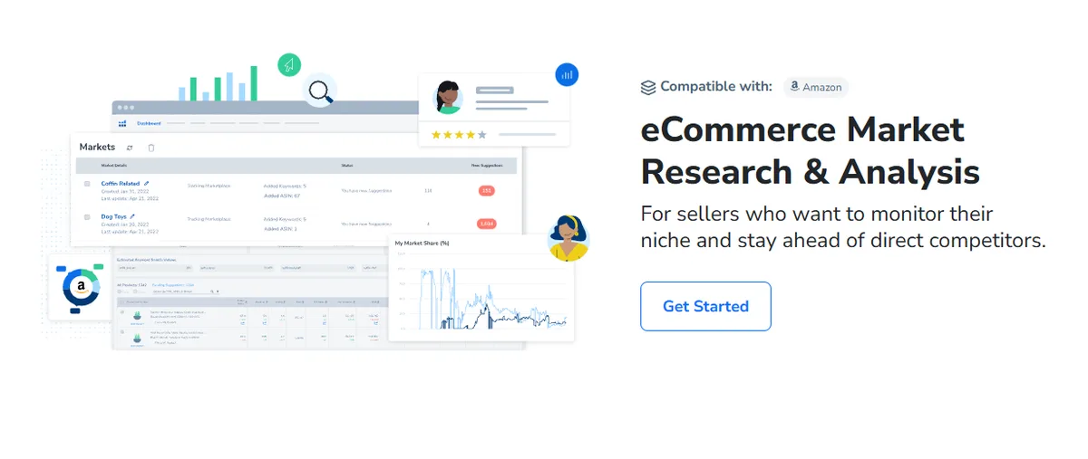Aperçu public Helium 10 Market Tracker avec recherche de marché e-commerce