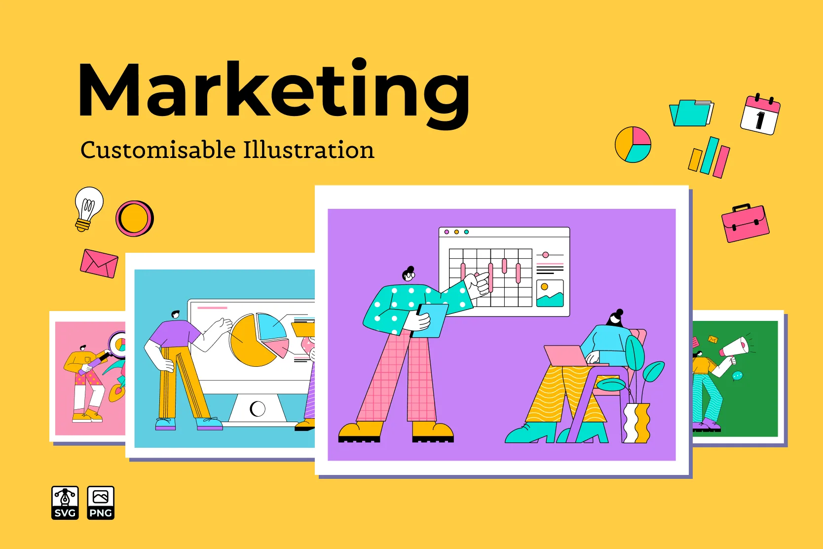 Aperçu public IconScout d'un pack d'illustrations marketing personnalisables