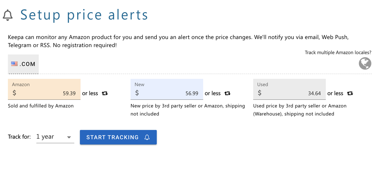 Capture publique Keepa montrant la configuration d’une alerte de prix Amazon
