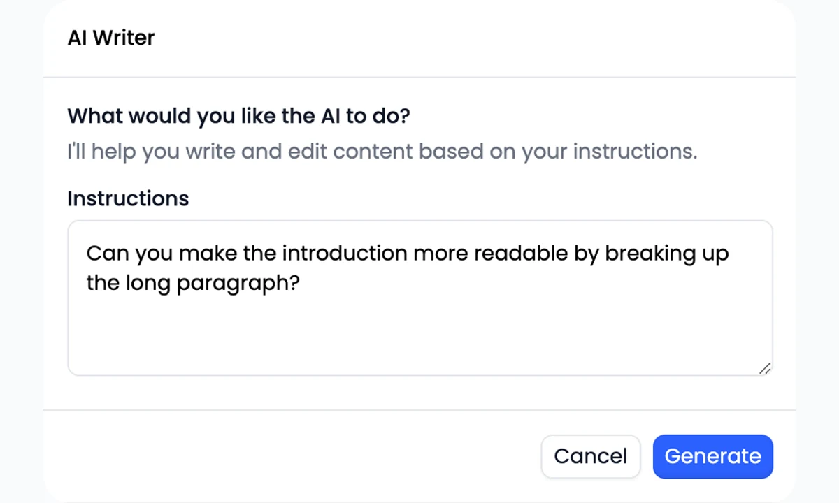 Public Keysearch AI assistance window for improving a paragraph