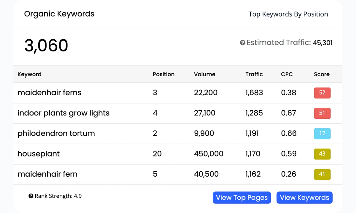 Public Keysearch organic keywords for a competitor