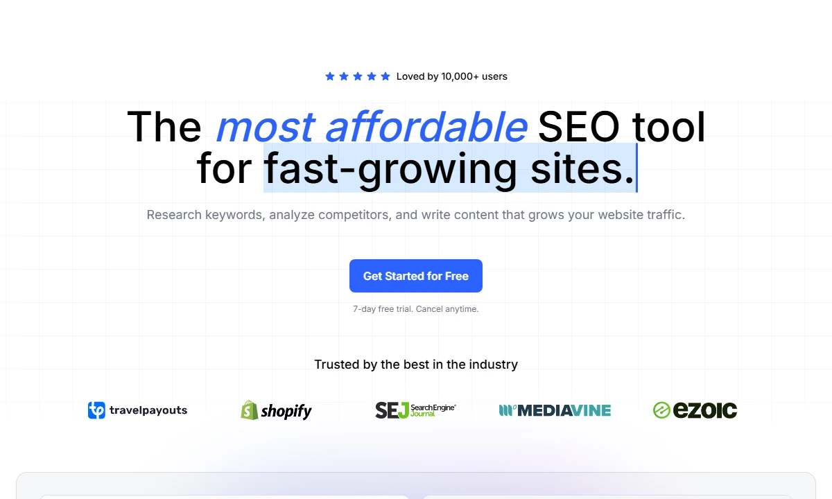 Public Keysearch page presenting affordable SEO research