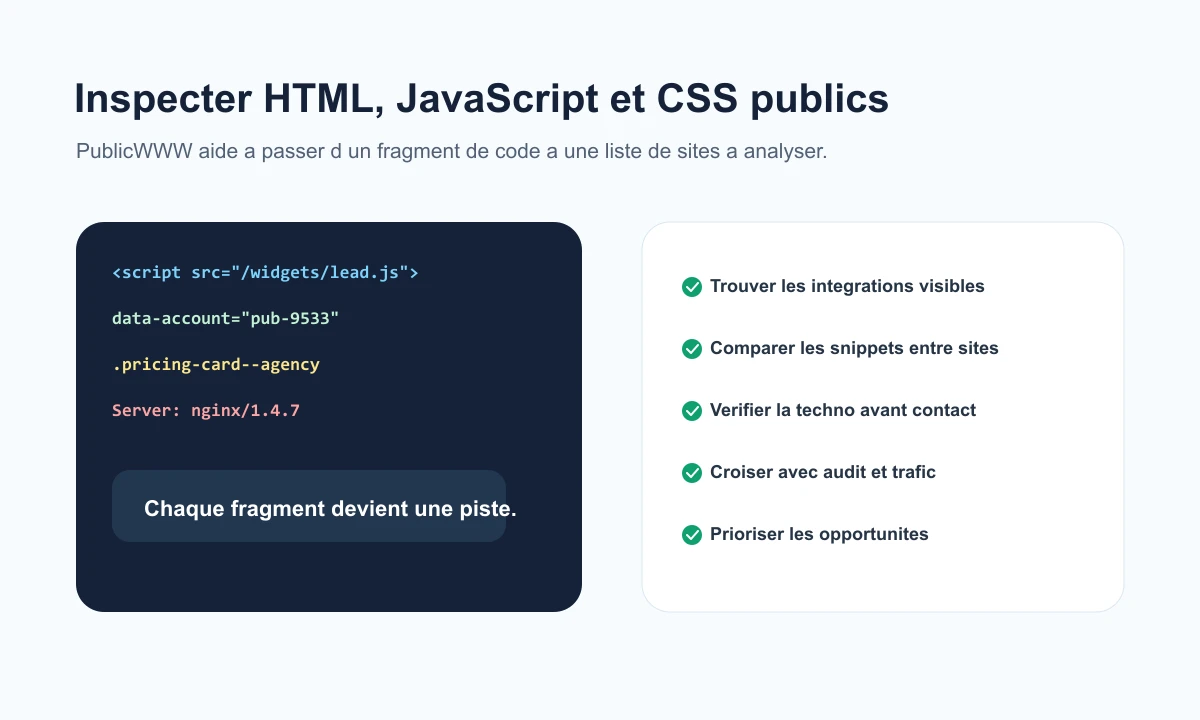 Composition PublicWWW pour HTML JavaScript CSS et fragments techniques