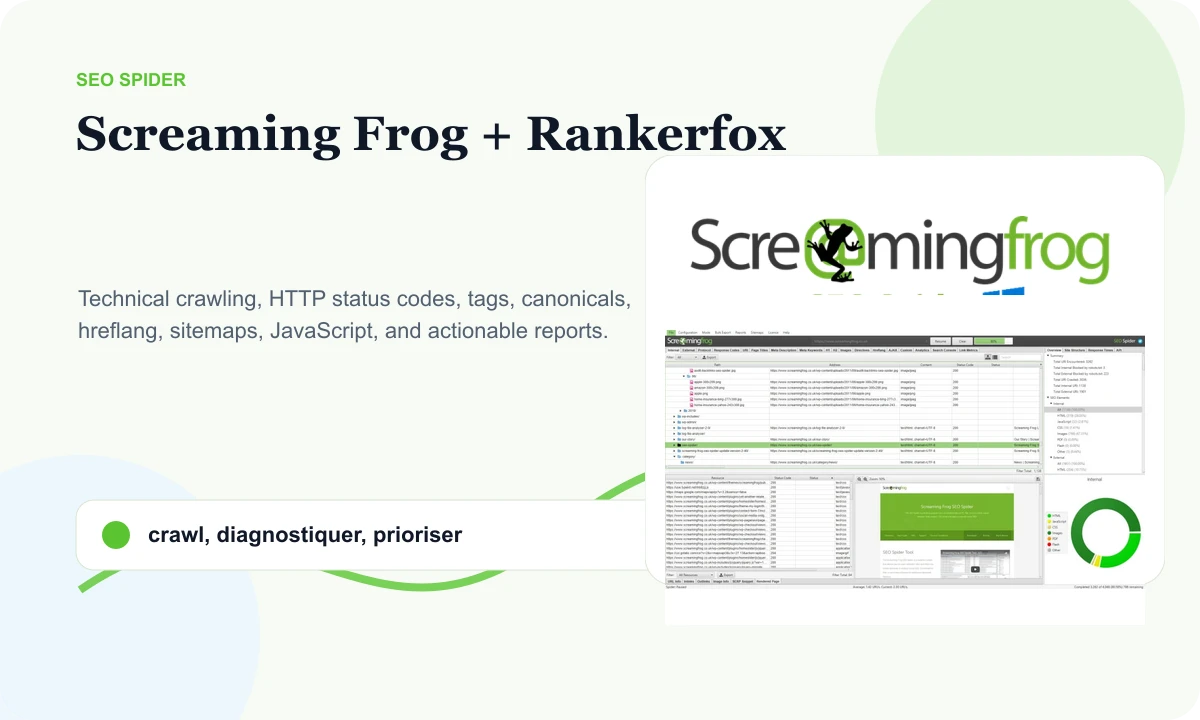 Screaming Frog SEO Spider with Rankerfox preview