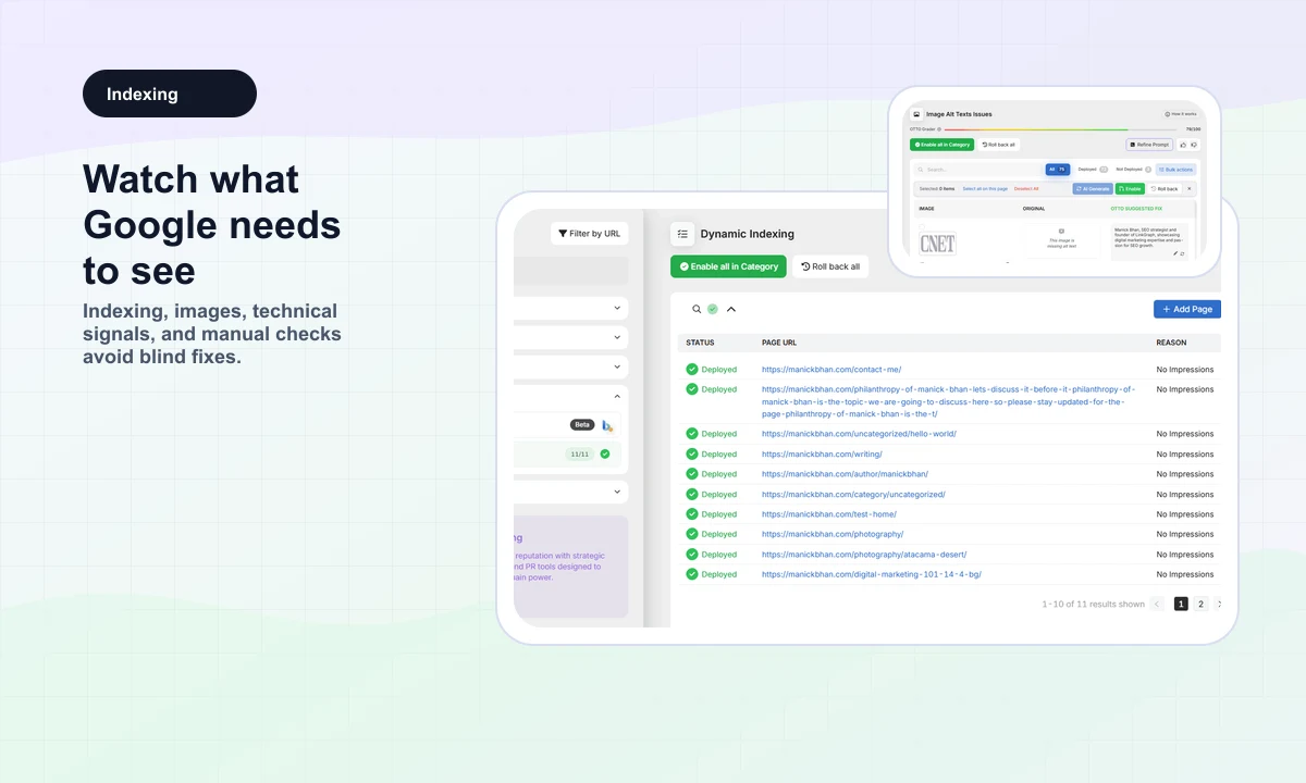 Public SearchAtlas preview of indexing, images, and technical checks