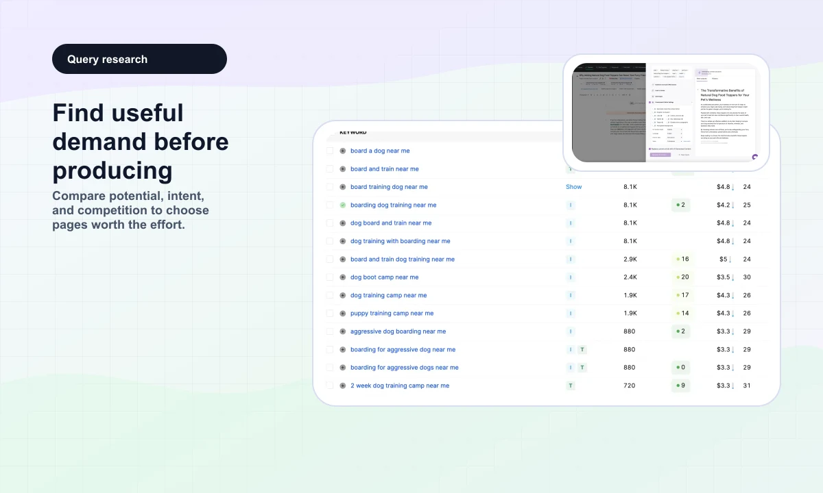 Public SearchAtlas preview of query research and SEO potential