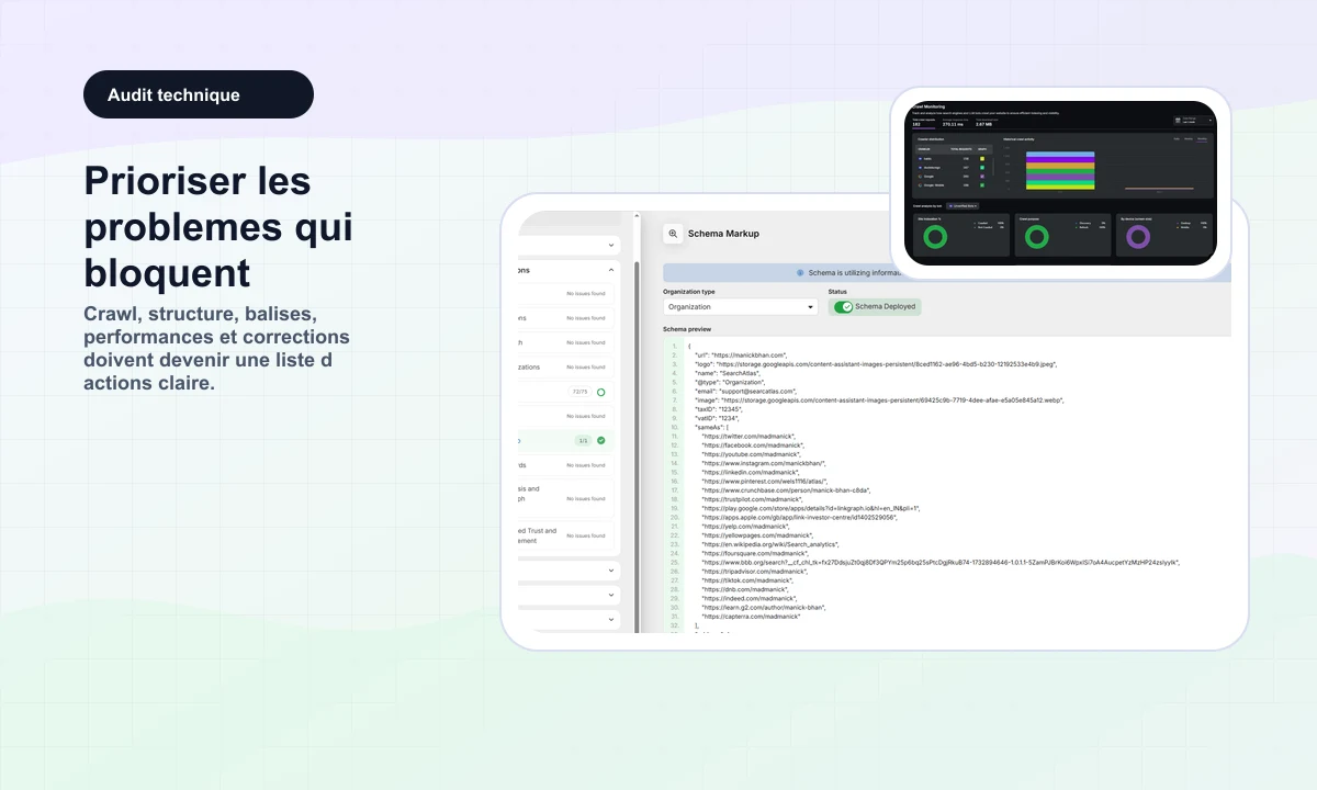 Aperçu public SearchAtlas d'audit technique et de crawl