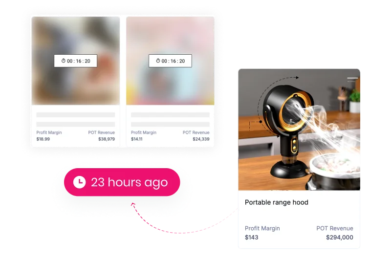 Aperçu public Sell The Trend montrant des produits dropshipping sélectionnés avec marge et revenu potentiel