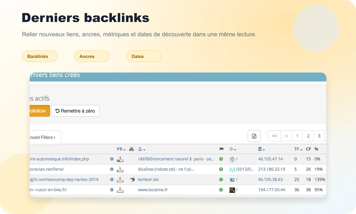 SeObserver preview with recent backlinks and source domains