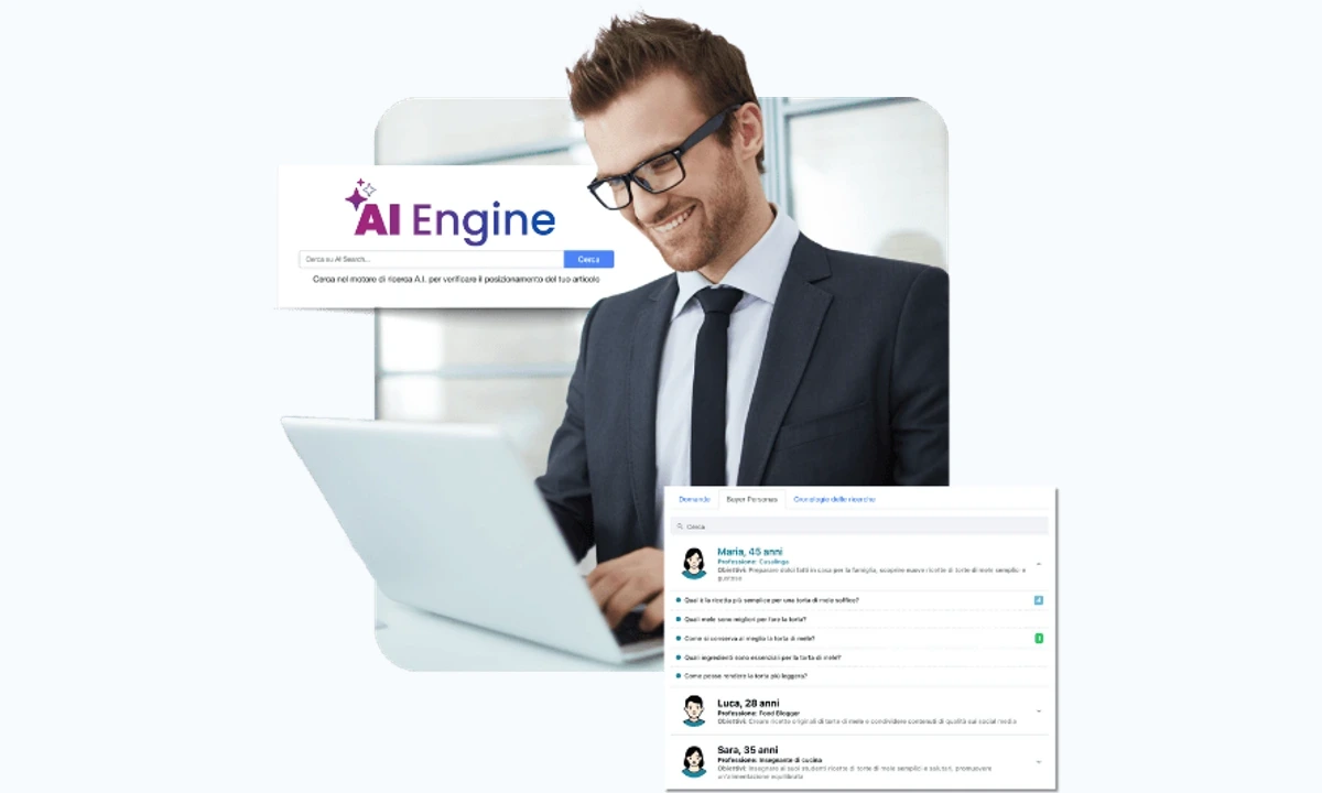 Aperçu public SEOZoom AI Engine avec score de trafic et intention de recherche