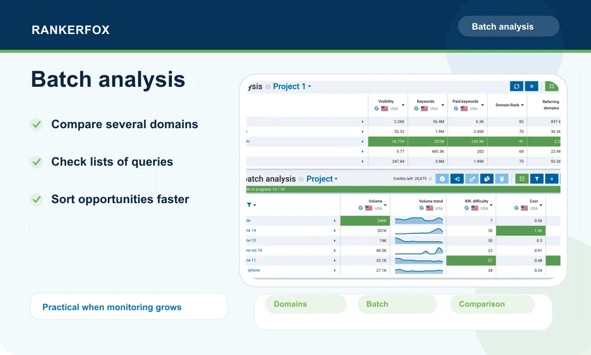 Serpstat preview showing batch analysis for domains and queries