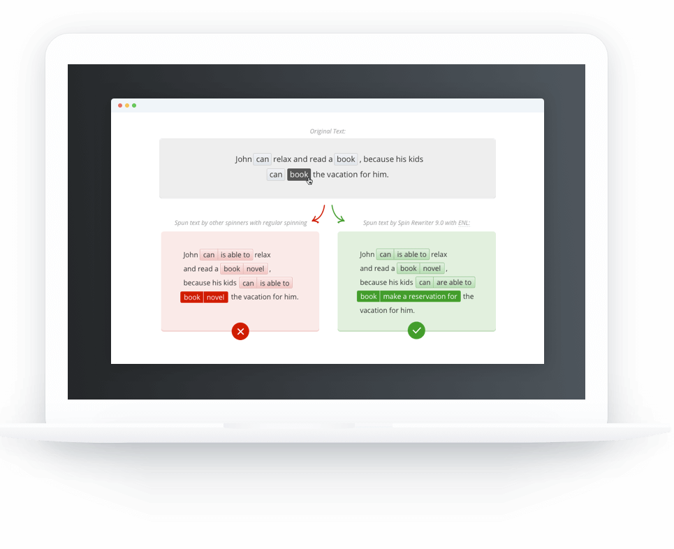 Capture publique Spin Rewriter montrant une comparaison de réécriture