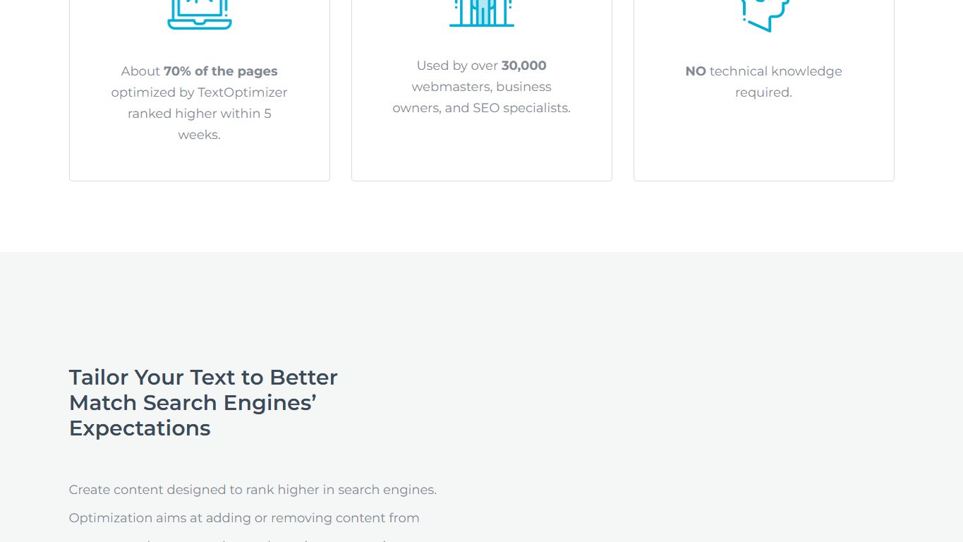 Aperçu public Text Optimizer expliquant l'adaptation du contenu aux attentes des moteurs et lecteurs