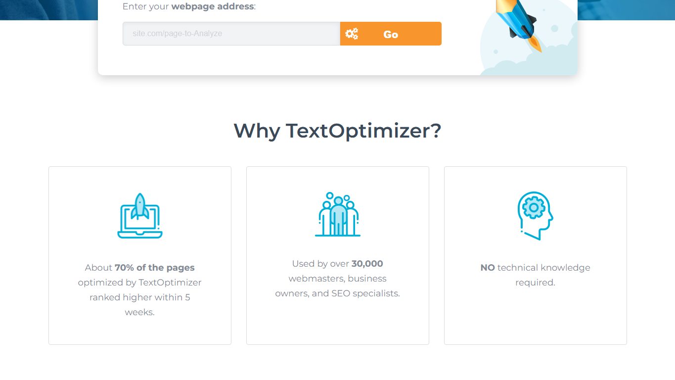 Aperçu public Text Optimizer présentant les bénéfices et repères d'utilisation