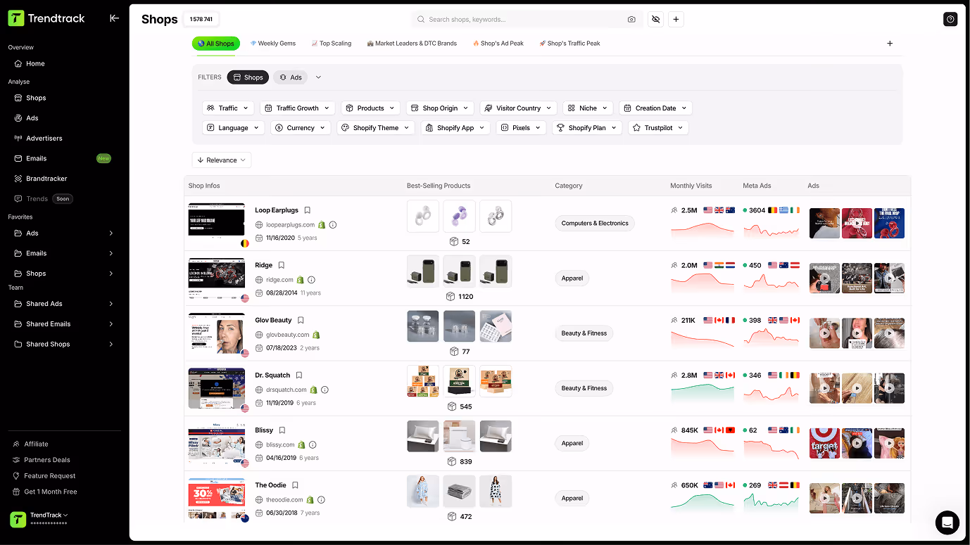 Public TrendTrack preview showing an ecommerce analysis interface