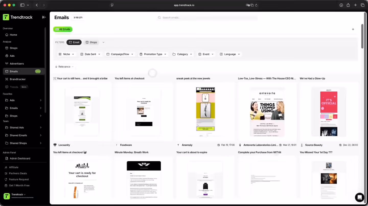 Public TrendTrack preview of the ecommerce email library