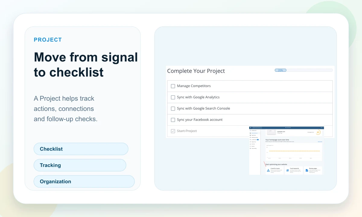 Public WooRank Project checklist and tracking dashboard preview
