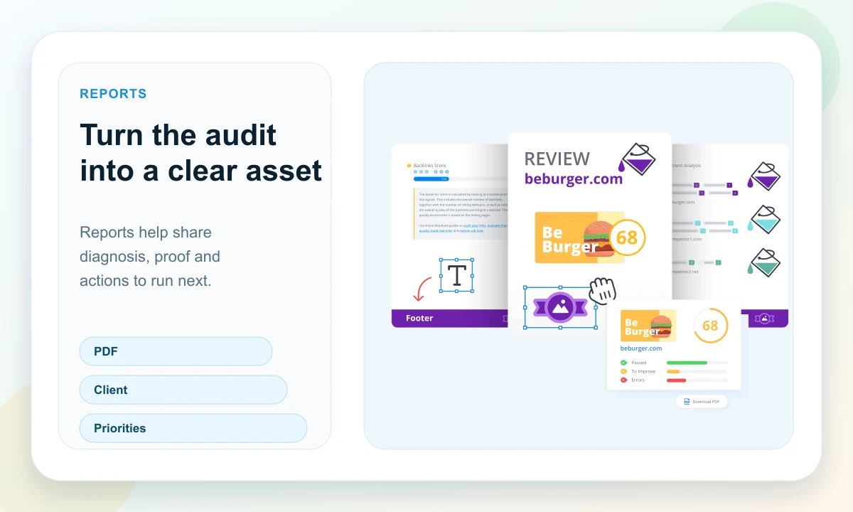 Public WooRank PDF report and customization preview
