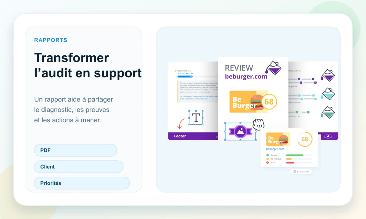 Aperçu public WooRank de rapport PDF et personnalisation