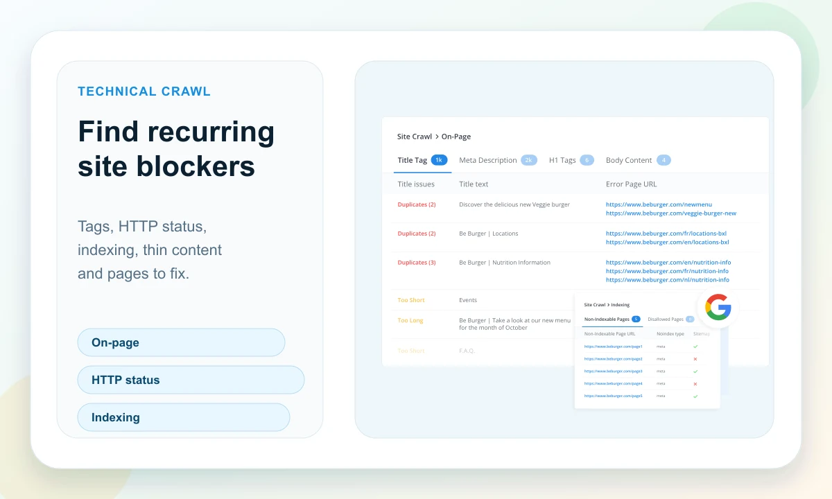 Public WooRank technical crawl preview with on-page issues