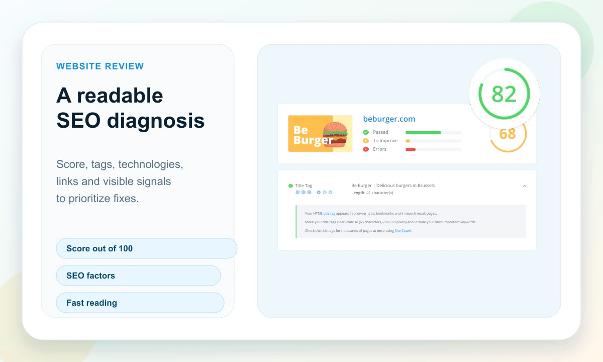 Public WooRank website review preview with score and SEO factors
