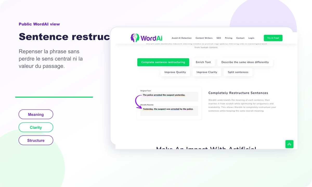 Aperçu public de la restructuration de phrases dans WordAI
