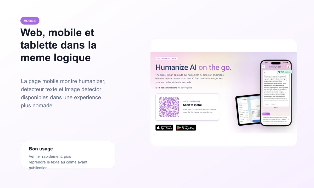 Aperçu public de l'application mobile WriteHuman