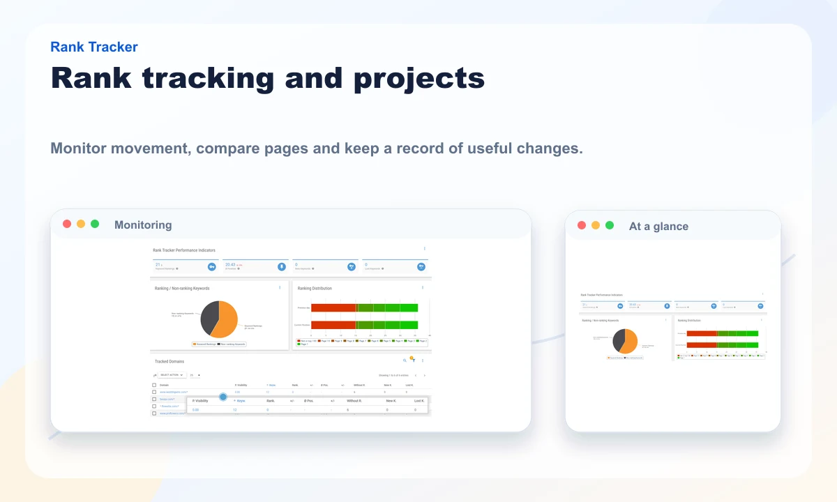 Public XOVI preview of ranking monitoring and projects