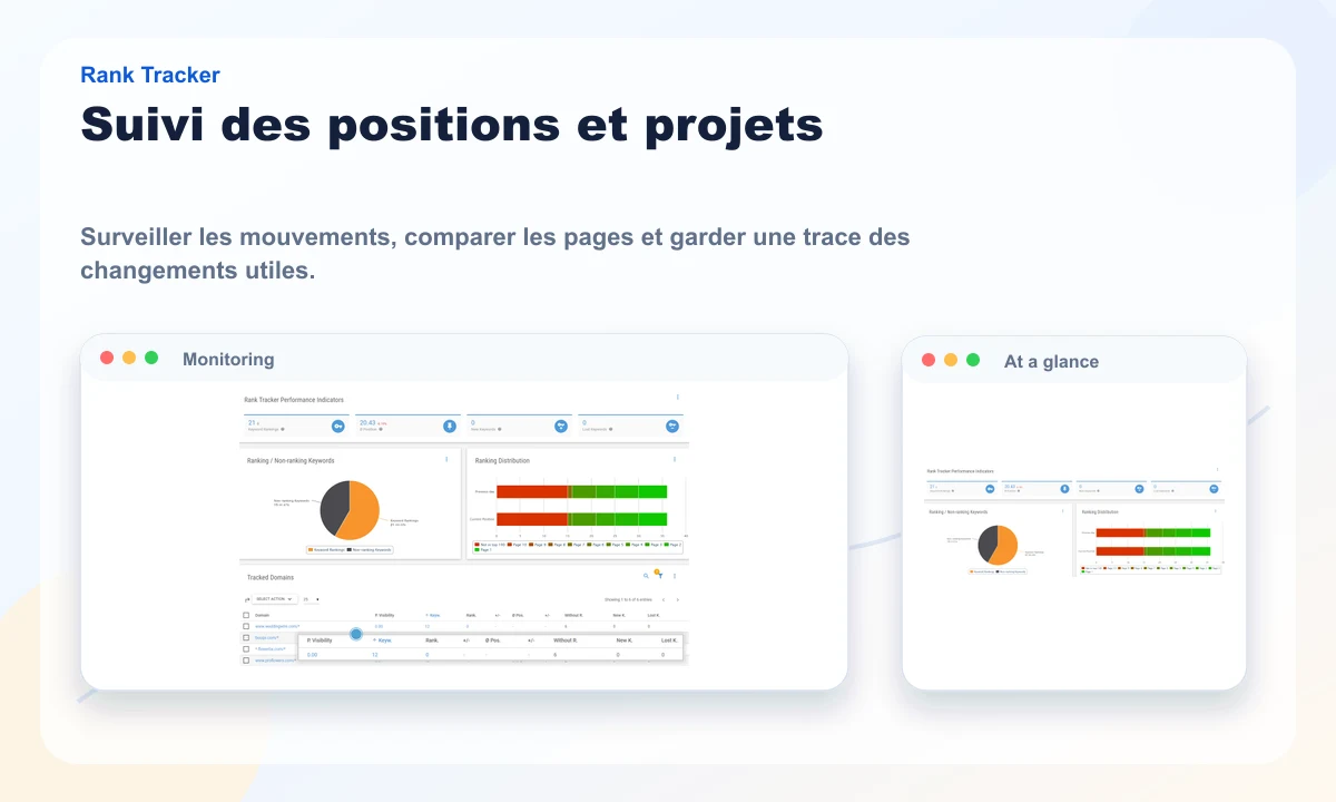 Aperçu public XOVI du suivi de positions et des projets