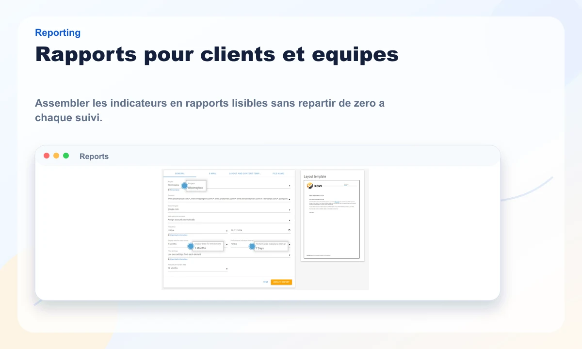 Aperçu public XOVI des rapports SEO