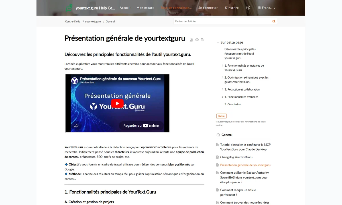 Public YourTextGuru help article presenting tool usage